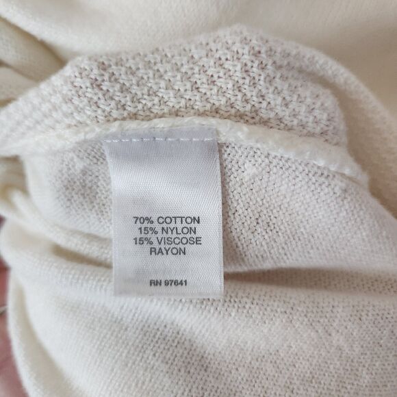 J Jill Sweater Waffle Knit 3/4 Sleeve Cream Women's Cotton Blend XSP V Neck - Picture 6 of 9